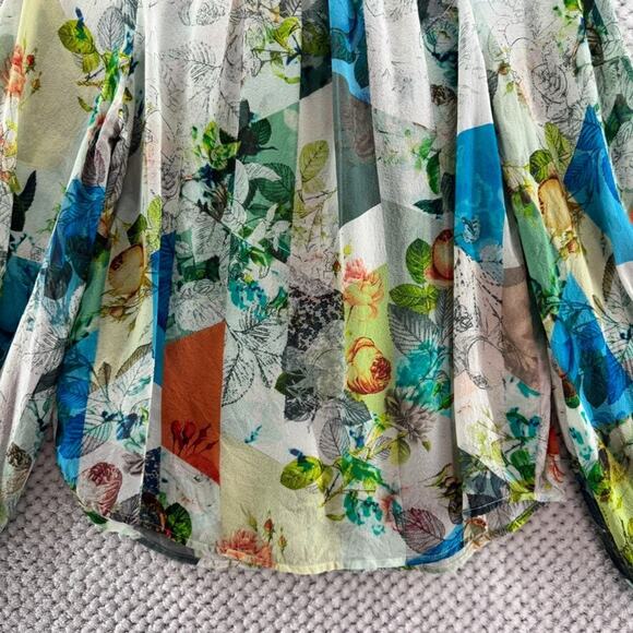 LEIFSDOTTIR Top Women 4 Green Silk Floral Catappa Blouse Crew Neck Ballon Sleeve - Picture 12 of 16